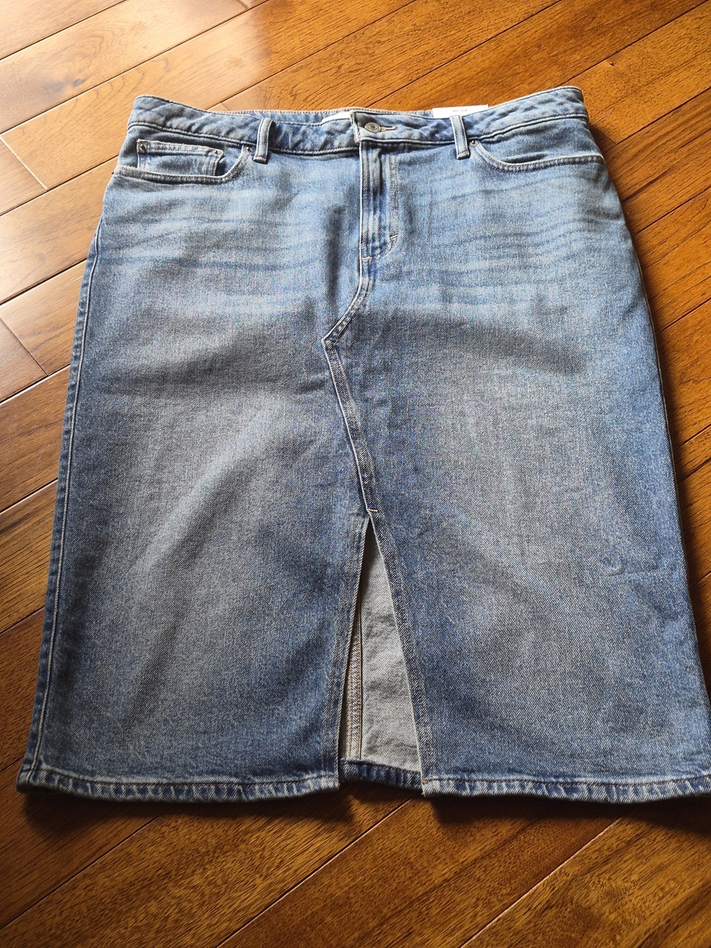 Lucky Brand Medium Blue Denim Midi Skirt with Front Slit